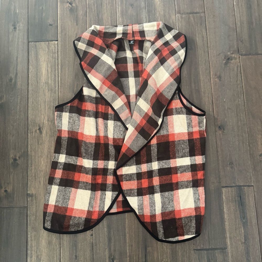 SHEIN Curve Plaid Open Vest Fall Colors 2XL